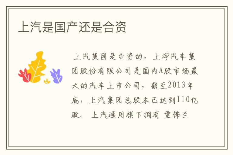 上汽是国产还是合资