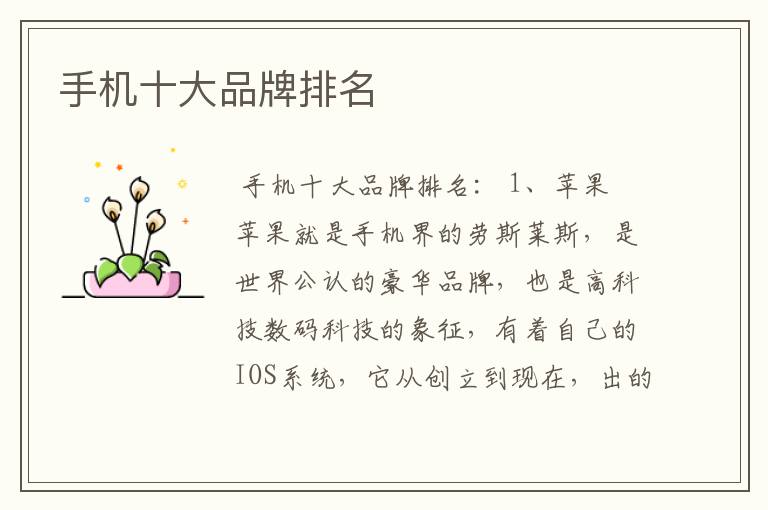 手机十大品牌排名