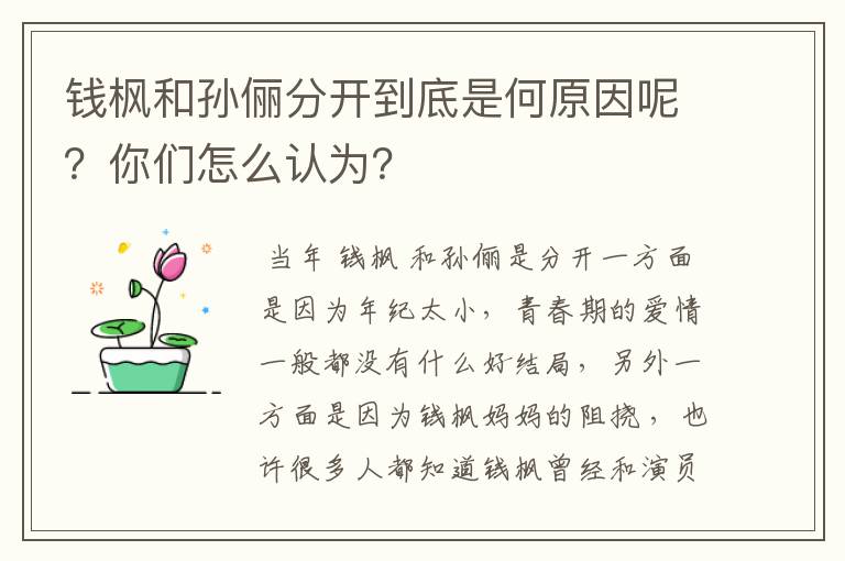 钱枫和孙俪分开到底是何原因呢?你们怎么认为?