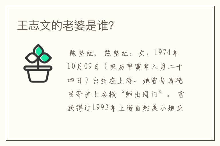 王志文的老婆是谁？
