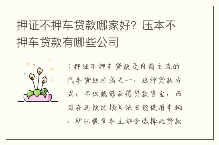 押证不押车贷款哪家好？压本不押车贷款有哪些公司