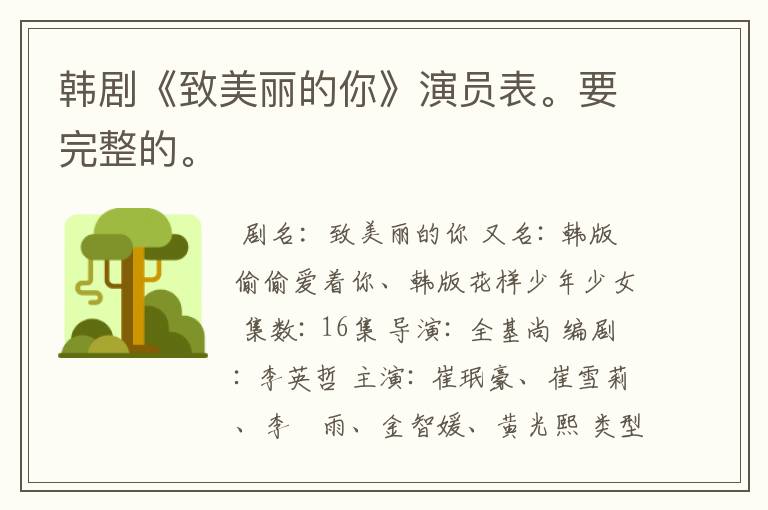 韩剧《致美丽的你》演员表。要完整的。