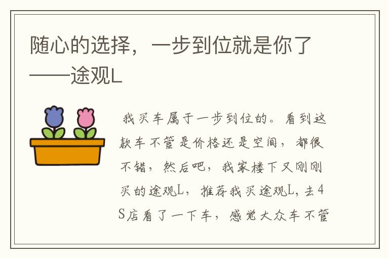 随心的选择,一步到位就是你了——途观L