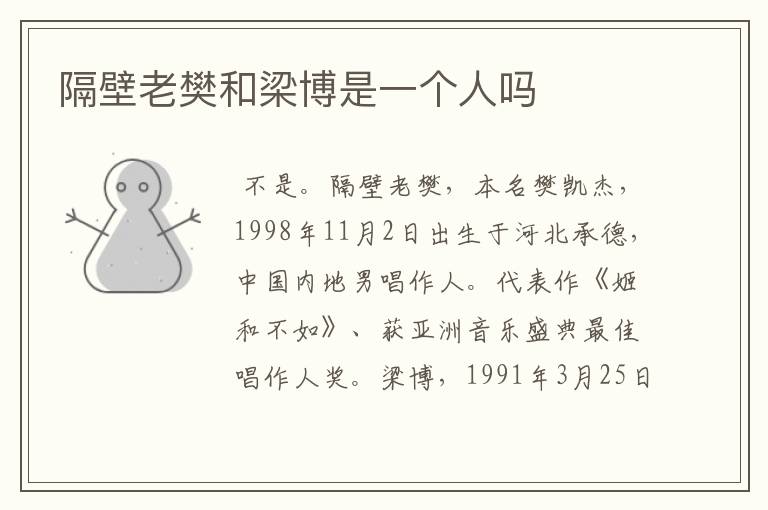 隔壁老樊和梁博是一个人吗