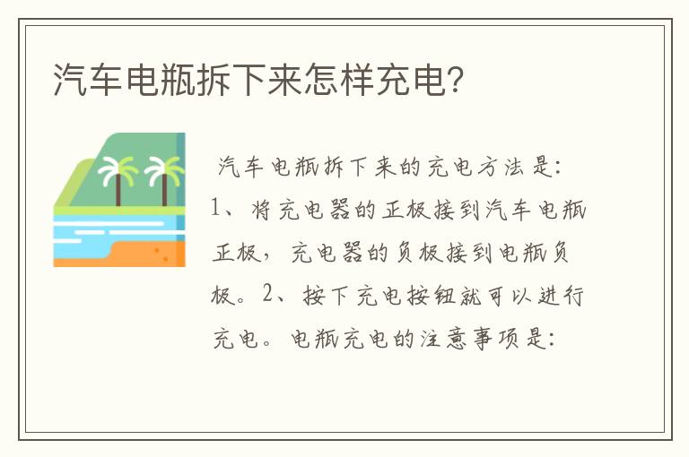 汽车电瓶拆下来怎样充电?