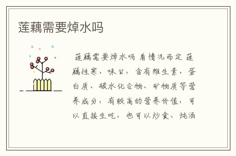 莲藕需要焯水吗