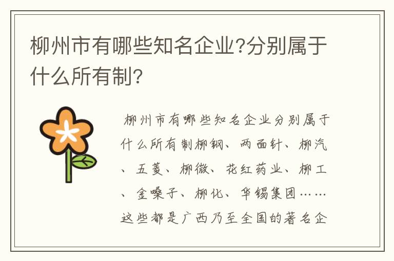 柳州市有哪些知名企业?分别属于什么所有制?