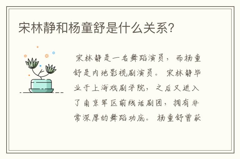 宋林静和杨童舒是什么关系？