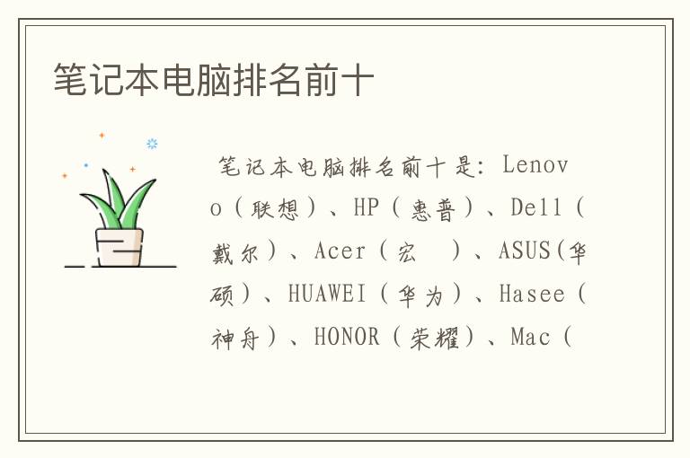 笔记本电脑排名前十
