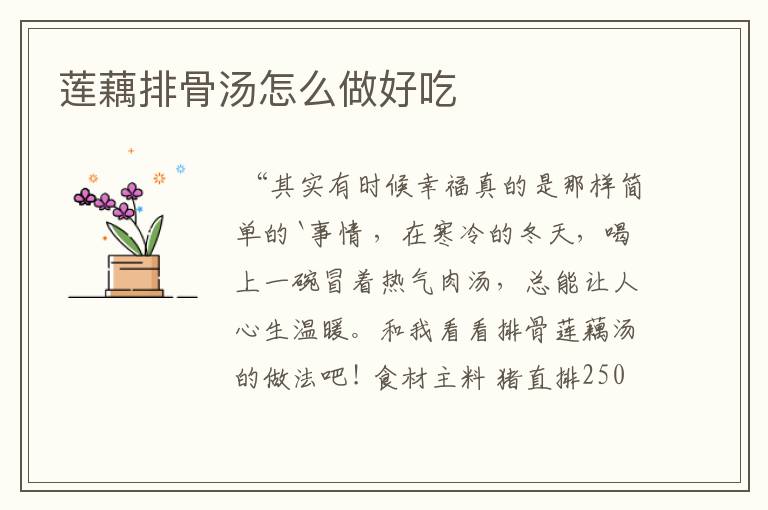 莲藕排骨汤怎么做好吃