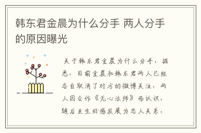 韩东君金晨为什么分手 两人分手的原因曝光