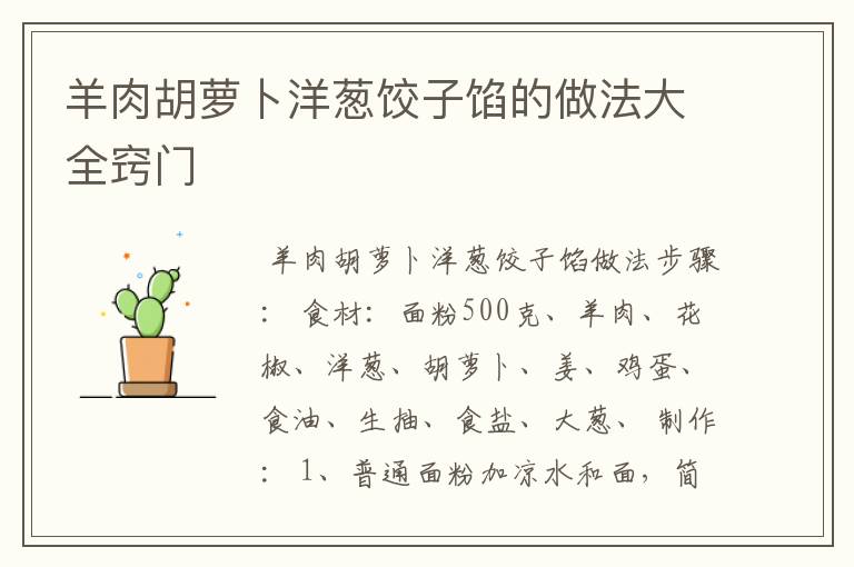 羊肉胡萝卜洋葱饺子馅的做法大全窍门