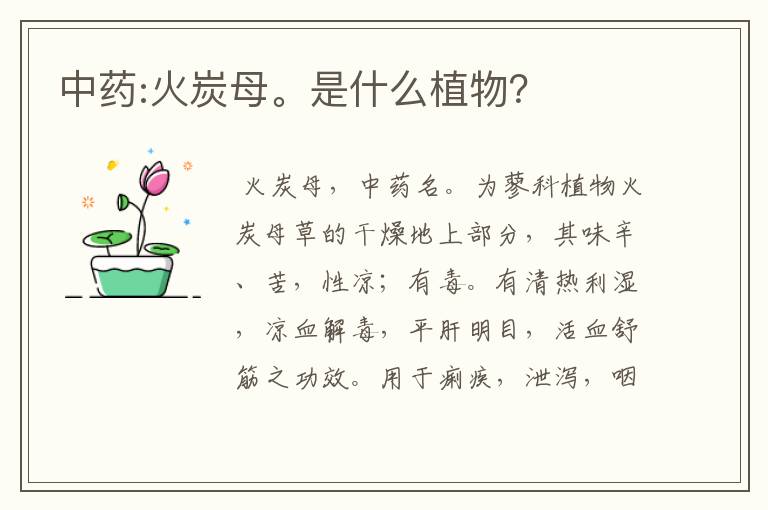 中药:火炭母。是什么植物?