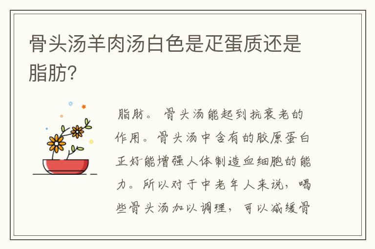 骨头汤羊肉汤白色是疋蛋质还是脂肪?