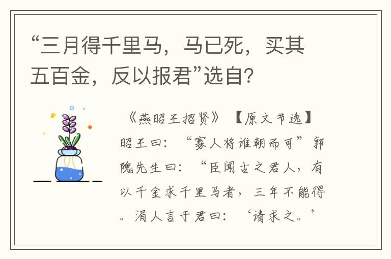 “三月得千里马，马已死，买其五百金，反以报君”选自？