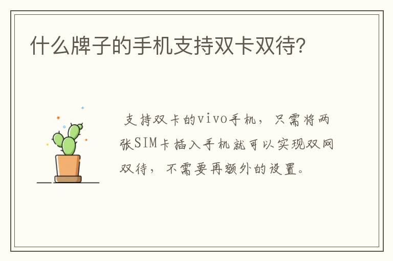什么牌子的手机支持双卡双待?