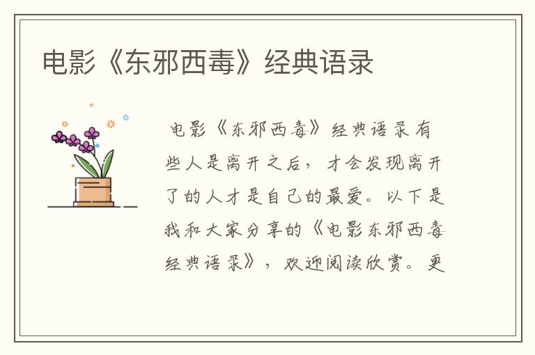 电影《东邪西毒》经典语录